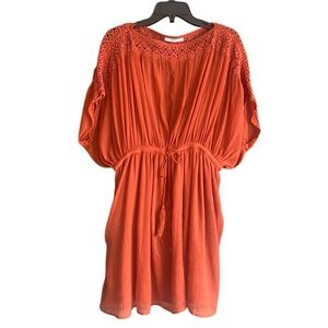 Mango Rust Colored Drawstring Waist Short Sleeve Dress. Size 6.